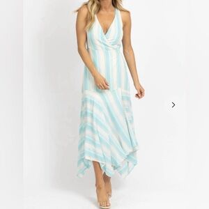 Olivaceous Mint & Ivory Striped Wrap Maxi Dress Size Large NEW with Tags
